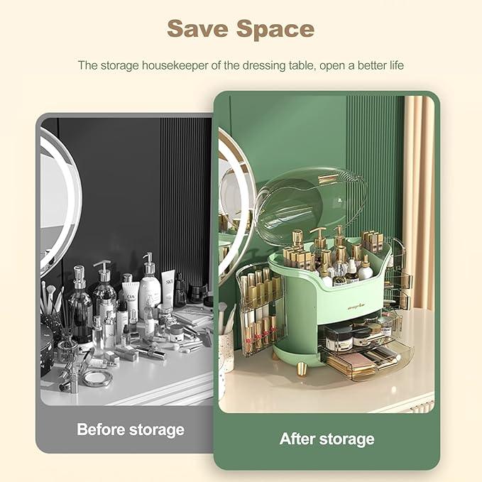 Ergocar Portable Light Luxury Series Multi-Function Make Up Case Dustproof Cosmetic Storage, Skin Care Products Jewelry Organizer Lipstick Box - White - ModernBath
