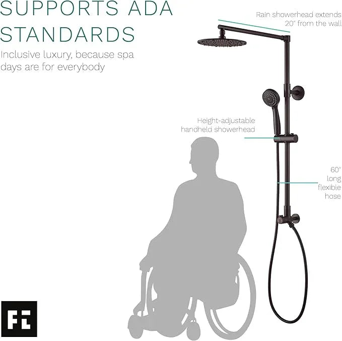 Fennocasa Polaris 3 Retrofit Rain Shower System, 3-Setting Handheld Shower Combo with Slide Bar, 8" Low Profile Shower Head (2.5 GPM Oil-Rubbed Bronze) - ModernBath