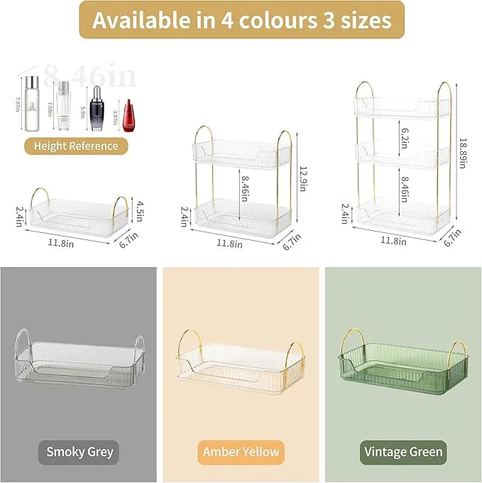 YCIA&DONE Bathroom Organizer Countertop, Makeup Storage, Skincare Cosmetic Tray Shelf, Perfume Holder Rack for Vanity Counter, Large Capacity, Easy to Install, Clean, 1 Tier, Clear White - ModernBath