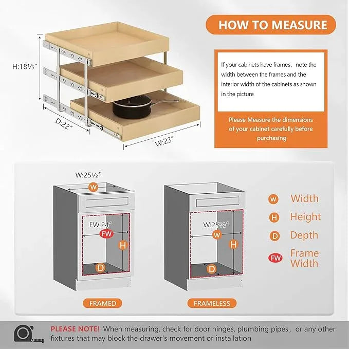 WelFurGeer 3-Tier Pull Out Cabinet Organizer with Soft Close, Heavy-Duty Slide Out Drawers for Cabinets, Pull Out Drawers for Cabinets, Bottom Mount Shelves for Kitchen, Pantry, Bathroom - ModernBath