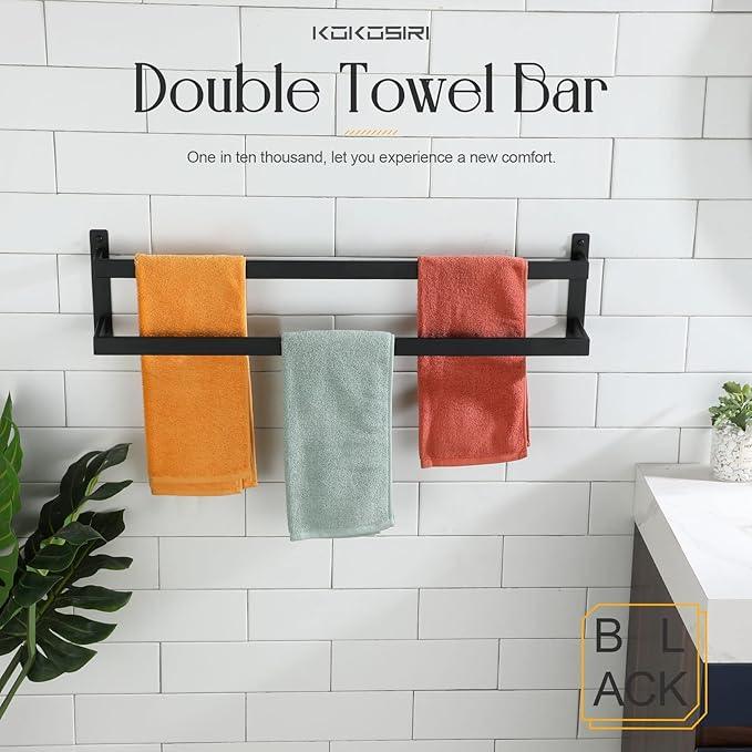 KOKOSIRI Towel Bars Black Bath Towel Holders 32 Inches Bathroom 2-Tiers Ladder Towel Rails Wall Mounted Towels Shelves Rack Stainless Steel, B5008BK-L32 - ModernBath