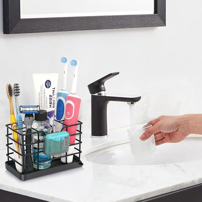 Toothbrush Holders for Bathrooms, Stainless Steel Bathroom Toothbrush Holder Kids Electric Tooth Brush Holder and Toothpaste Holder for Bathroom Accessories Organizer with Tray, Multi-Slots (Large) - ModernBath