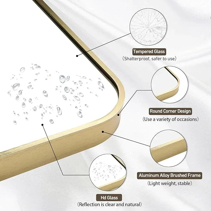 CLBA Gold Bathroom Mirror, 26x38 Inch Brushed Gold Mirror, Aluminum Alloy Framed Vanity Mirror, Rounded Rectangle Mirror for Over Sink, Anti-Rust (Horizontally or Vertically) - ModernBath