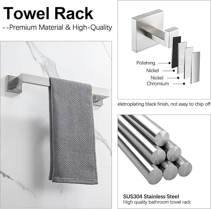 4-Pieces Bathroom Accessories Set, Towel Bar Towel Racks Towel Holder Toilet Paper Holder Stainless Steel Bathroom Hardware Set Wall Mounted Towel Racks for Bathroom, Brushed Nickel, 16 Inch - ModernBath
