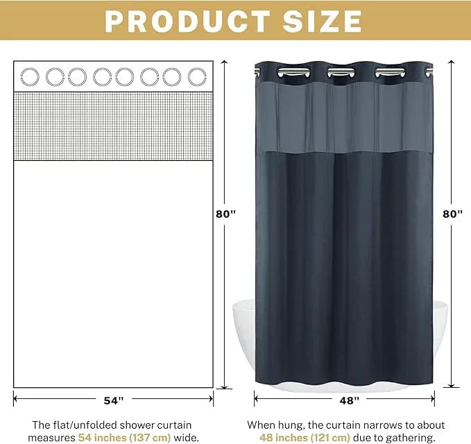 WONICY Small No Hook Shower Curtain with Snap in Liner, Polyester Textured Shower Curtain with Liner Set, Waterproof Washable Hotel Style Shower Curtains for Bathroom, 54Wx80H, Navy - ModernBath