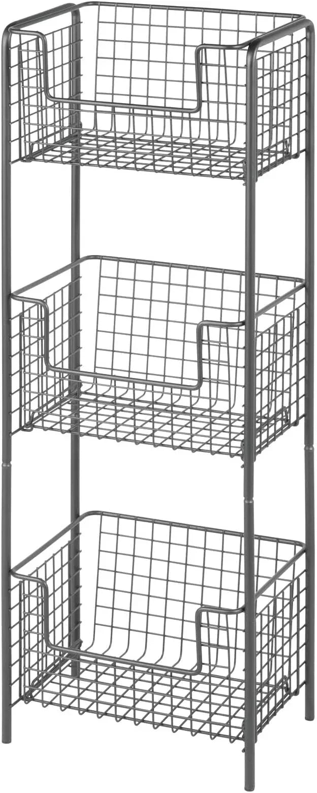 mDesign Steel Freestanding Storage Organizer Tower Rack Basket Shelf, Metal 3-Tier Furniture Unit for Master/Guest Bathroom, Powder Room - Holds Bath Towels, Soap - Concerto Collection - Graphite Gray - ModernBath