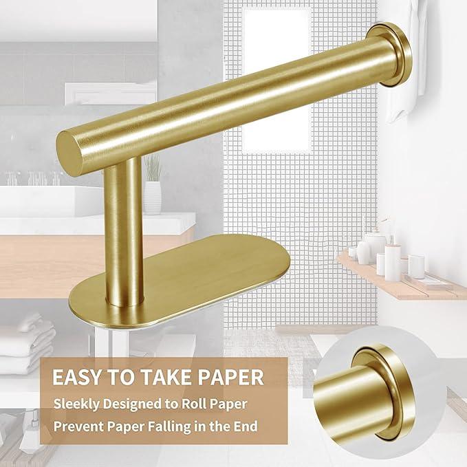 Toilet Paper Holder - Self Adhesive Toilet Paper Holder Wall Mount for Bathroom, SUS 304 Stainless Steel Command Strip Toilet Paper Roll Holder Stick On Wall, No Drilling - Brushed Gold - ModernBath