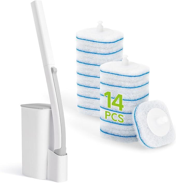 IVYROLL Toilet Bowl Cleaner Wand with 14 Refills, Disposable Toilet Brush Set with Holder, Cleaning System Starter Wand Kit, Bathroom Cleaning Set - ModernBath