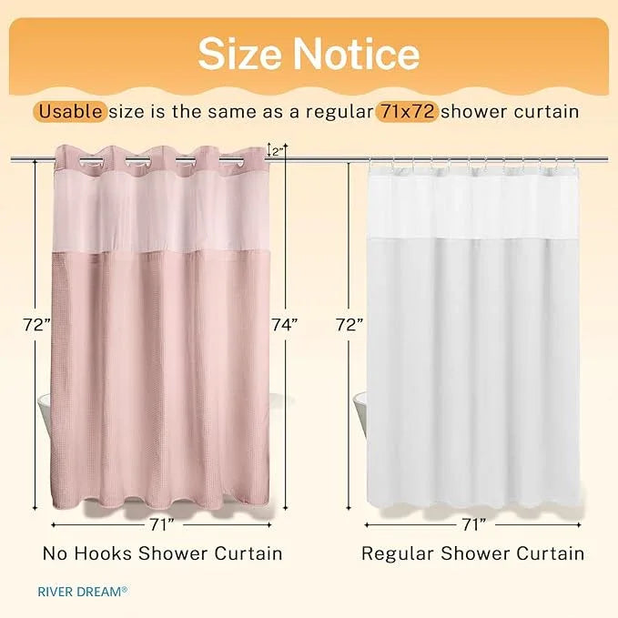 River Dream No Hooks Required Dotted Pink Shower Curtain with Snap in Liner - 71" W x 74" H,Hotel Grade,Spa Like Bath Curtain - ModernBath