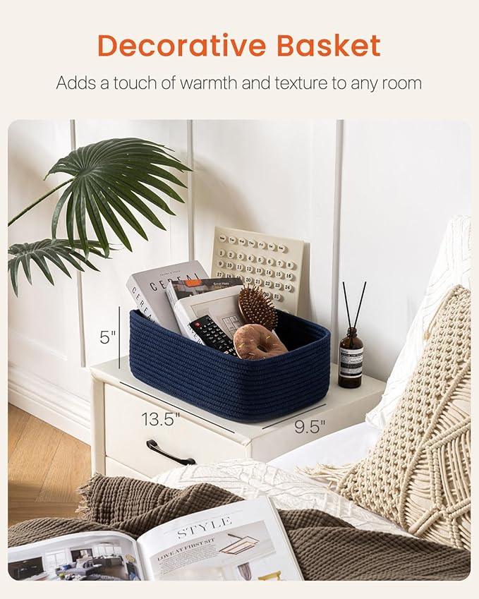 Small Woven Basket, 13.5 x 9.5 x 5 Inches, Storage Basket for Organizing, Cute Small Rope Shelf Closet Cube Storage Bins Baskets for Shelves, Dog Toy Gift Baskets Empty, 3 Packs, Navy Blue - ModernBath
