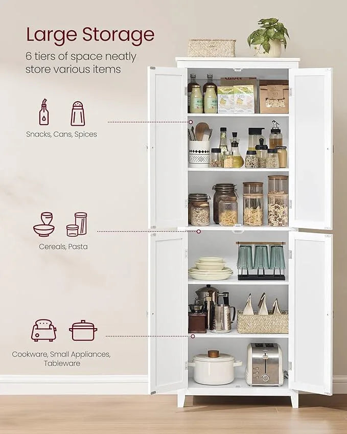 VASAGLE Floor Storage Cabinet, Freestanding Storage Unit with 4 Doors, Adjustable Shelves, 11.8 x 23.6 x 66.9 Inches, for Entryway, Bathroom, Cloud White UBBC550W01 - ModernBath