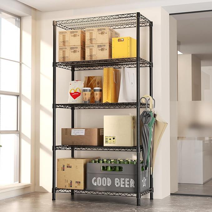 SINGAYE 5 Garage Shelving Wire Storage Heavy Duty Shelves 1750LBS Shelving Unit Metal Bathroom Organizers and Shelf Wire Closet Pantry Kitchen Rack 18" Dx36 Wx71 H Black - ModernBath