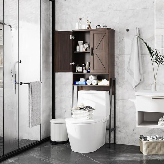 Over The Toilet Storage Cabinet with 2-Door Design Bathroom Organizers and Storage with Anti-Tip Device Over Toilet Organizer with Shelves for Bathroom,Restroom,Laundry Espresso - ModernBath