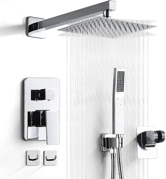 RTTWYYUU Chrome Shower System 8 Inch, Rain Shower Head with Handheld Spray, Luxury Rain Shower Set Square Wall Mount for Bathroom with Rain Shower and Handheld Shower System - ModernBath