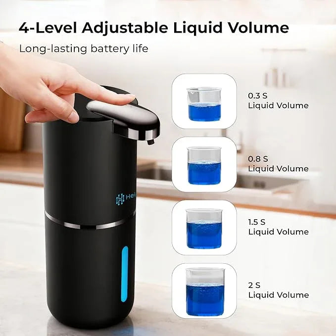 Heione Automatic Touchless Liquid Soap Dispenser, Black, 12.8 oz, USB-C Rechargeable, IPX5 Waterproof for Bathroom, Shower & Kitchen (Shampoo/Gel/Dish Soap), Wall Mount or Countertop (Black (Liquid)) - ModernBath