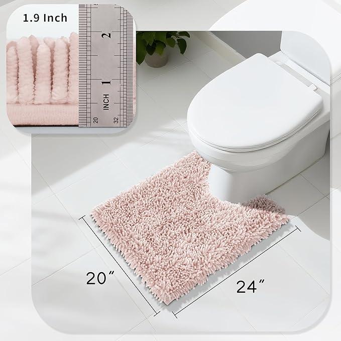 Yimobra Toilet Rugs U Shaped Washable, Extra Thick Soft Absorbent Chenille Contour Bathroom Rugs for Toilet 24x20 Inch, Quick Dry Non Slip Toilet Mat for Bath Floor, Pink - ModernBath
