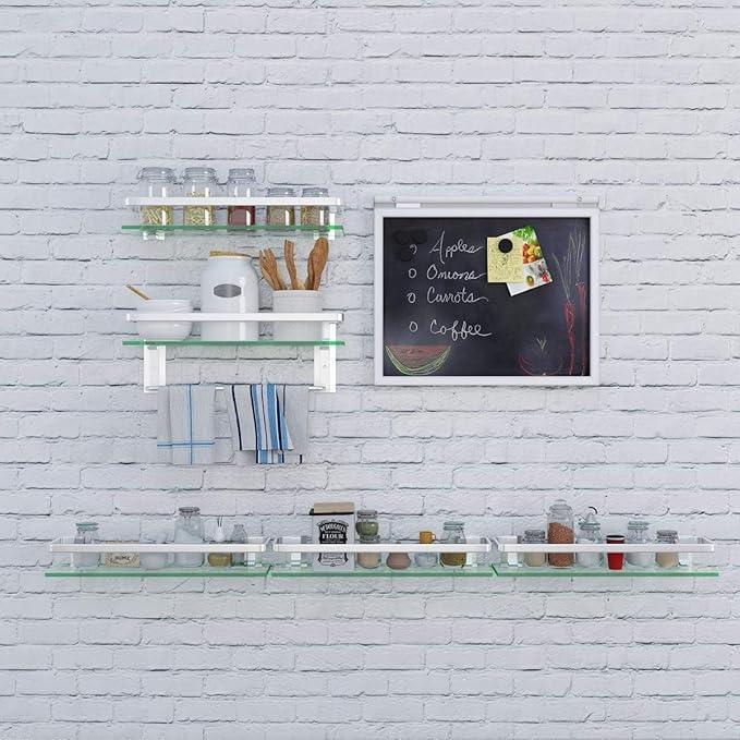 VOLPONE Glass Bathroom Shelf 15.7in Bathroom Shelf Wall Mounted Floating Glass Shelves with Towel Holder Glass Shelf for Bathroom 2 Tier (Sliver) - ModernBath