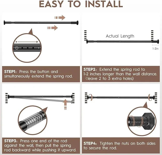 ZYKORT Tension Curtain Rod 51-168In (4-14Ft), Extra Long Outdoor Curtain Rod No Drilling for Patio, Shower Curtain Rod for Bathroom Window, Adjustable Spring Curtain Pole Room Divider Never Rust Black - ModernBath