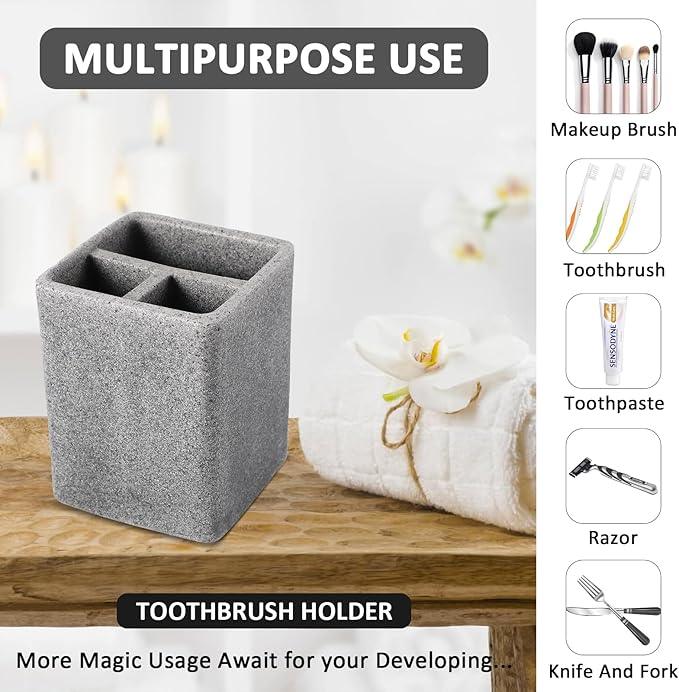 Resin Matte Gray Bathroom Toothbrush Cups Set with Holder and Tray, 4 Pcs Bathroom Accessories Set Counter Organizer for Sink Home Decor - ModernBath