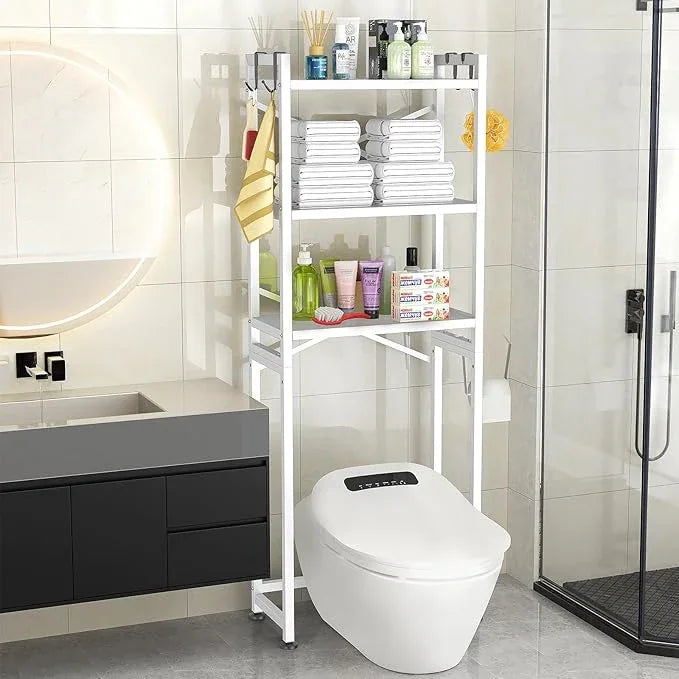 ZZL Over The Toilet Storage,3-Tier,Bathroom Toilet Organizer,Multifunctional Space Saver Freestanding Bathroom Shelves with 4 Hooks,White - ModernBath