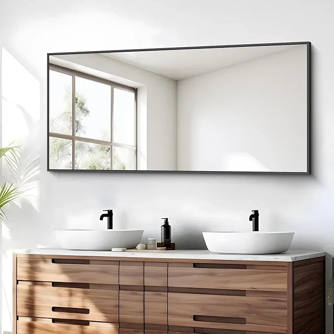 BONEWEI Bathroom Mirror,24x48 inch Wall Mirror for Bathroom Wall Mounted Black Rectangle Square Corner Mirrors, Black Bathroom Mirror for Living Room, Farmhouse, Bedroom Entryway, Horizontal/Vertical - ModernBath