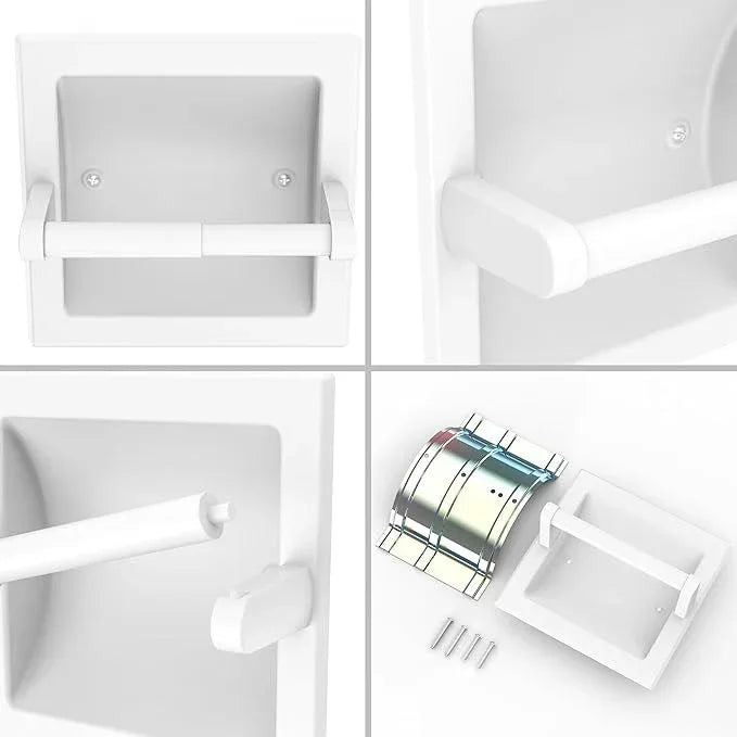 Recessed Toilet Paper Holder White,Pivoting Toilet Tissue Holder,Made of SUS304 Stainless Steel, in Wall Toilet Paper Holder with Bracket - ModernBath