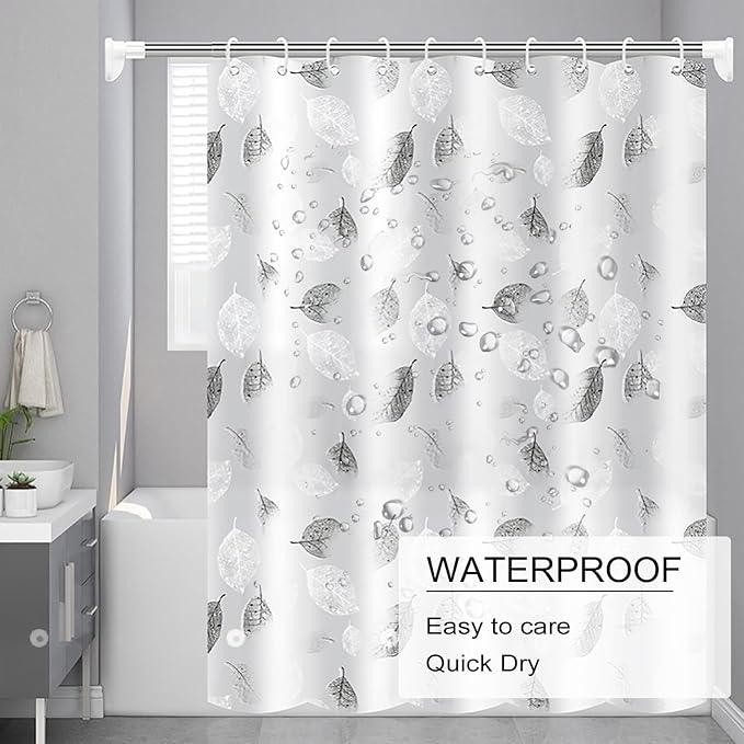 TIKABC Shower Curtain Liner, 4G PEVA Shower Liner, Plastic Waterproof Shower Curtains, with Grommet Holes and 3 Magnetic Weights(Black White Leaves) - ModernBath