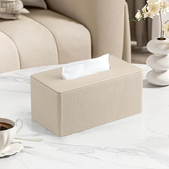 Cretkhp PU Leather Tissue Box Cover Rectangle with Magnetic Closure, Modern Tissue Box Holder for Bathroom NightStands Livingroom, Decorative Tissue Holder for 120(3-Ply)/160(2-Ply) Tissue Box (Beige) - ModernBath