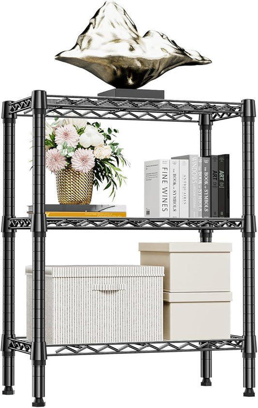 750 lbs 3 Tier Shelf Metal Storage Shelves Wire Rack Closet Organizers for Garage Kitchen Bathroom Laundry Black 11.8" D x 25.6" W x 31.5" H - ModernBath