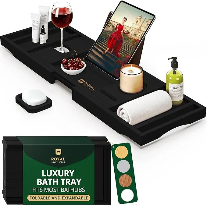 ROYAL CRAFT WOOD Premium Foldable Bathtub Tray - Wood Bath Tray for Tub, Bamboo Shelf, Expandable Bath Table Trays, Bathtub & Bathroom Accessories for New Home & Mothers Day & Birthday Gifts for Mom - ModernBath
