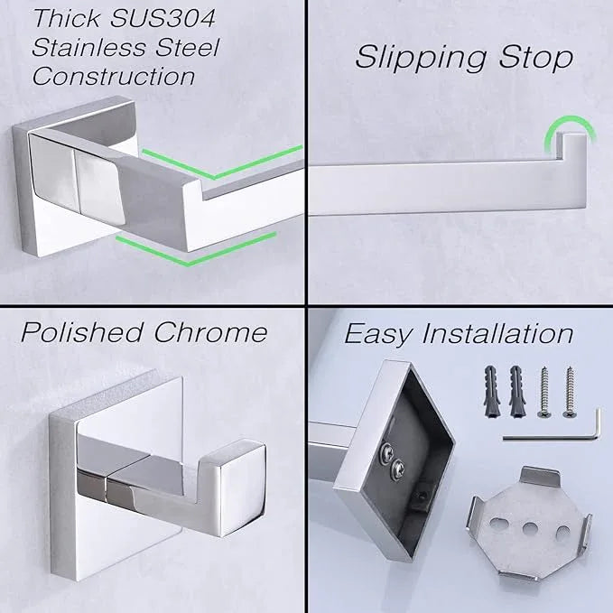 TRUSTMI 5-Piece Bathroom Hardware Accessory Set Robe Hook Towel Bar Toilet Roll Paper Holder Towel Ring Wall Mounted, SUS 304 Stainless Steel, Chrome - ModernBath