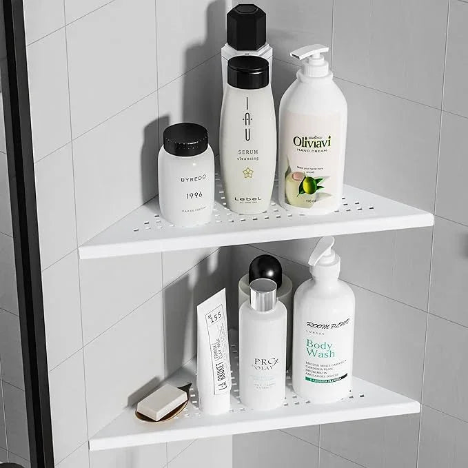 Corner Shower Shelves, 10” Recessed Tile Shower Shelf Matte White, 304 Stainless Steel Grout in Corner Tile Shower Shelves, No Drilling, 2 Pack - ModernBath