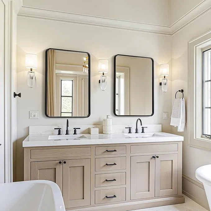 USHOWER 2-Pack Black Bathroom Mirrors Over Sink 22 x 30 Inch, Metal Frame Rectangle Mirror, Modern Farmhouse Vanity Mirror, Wall Mounted for Bedroom, Living Room, Entryway Remodel & Upgrade - ModernBath