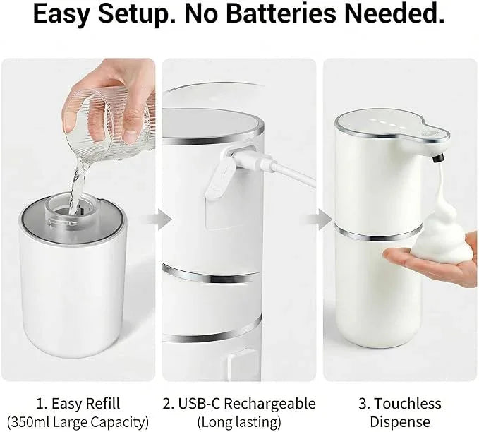 TOSCARA Auto Sensor Foam Soap Dispenser – Touchless, Rechargeable, Hands-Free Liquid Foaming Soap Dispenser for Kitchen, Bathroom, Office,Hotel–Hygienic No-Touch Hand Wash with 4- Foam Modes - ModernBath