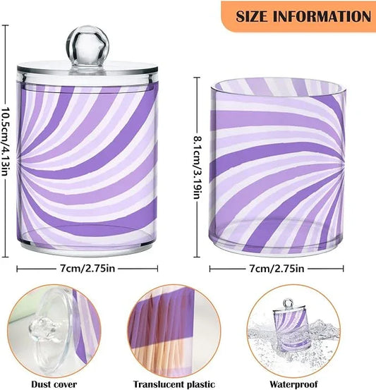 Tatenale Qtip Holder Bathroom Set Q tip Cotton Ball Swab Pad Dispenser Container Organizer Plastic Jars with Lids Storage 2Pack Purple Wavy Stripes - ModernBath