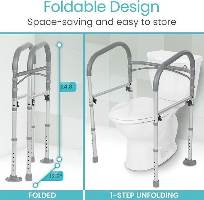Vive Toilet Safety Rail - Medical Chair for Handicapped & Seniors - Folding Bathroom Frame w/Handles, Arms for Elderly, Disabled - Standalone Grab Bar - Seat Assistance Support Stand Up Assist - ModernBath