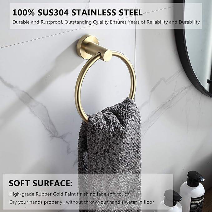 BGL Towel Ring Brushed Gold Stainless Steel 304 Towel Ring Wall Mount Bathroom Towel Holder Round Towel Hanger - ModernBath