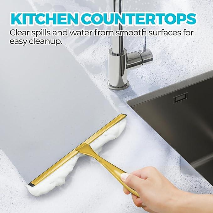 ALFLOD 2PACK 12-Inch Golden All-Purpose Shower Squeegee for Shower Doors, Bath Linen Sets, Tile Shower Walls, Bathroom, Window, Glass and Car Windshield, Mirrors and Kitchen-Stainless Steel - ModernBath