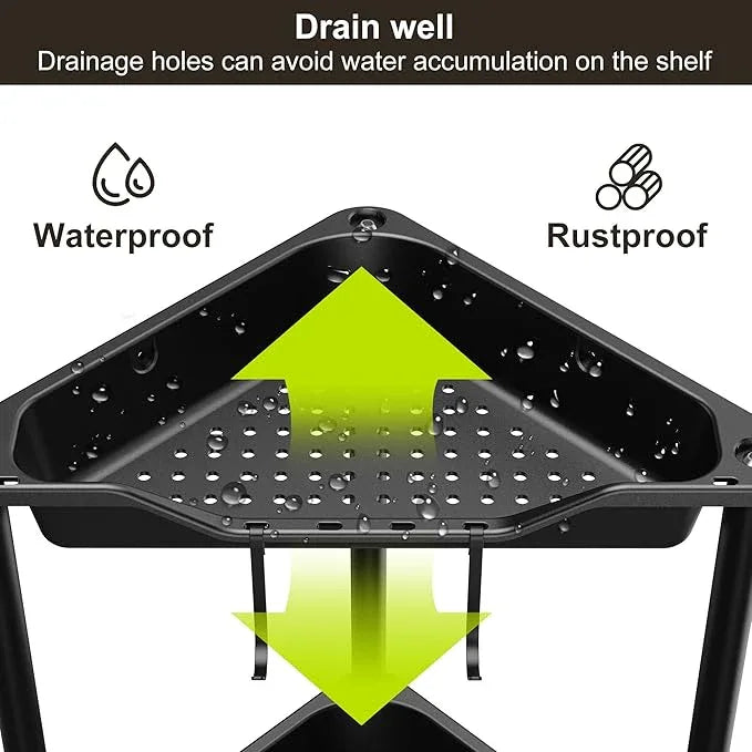 Orimade Rustproof 3 Tier Floor Standing Corner Shower Caddy Organizer, Plastic Metal Splicing Floor Corner Shelf Rack Stands for Bathroom, Black - ModernBath