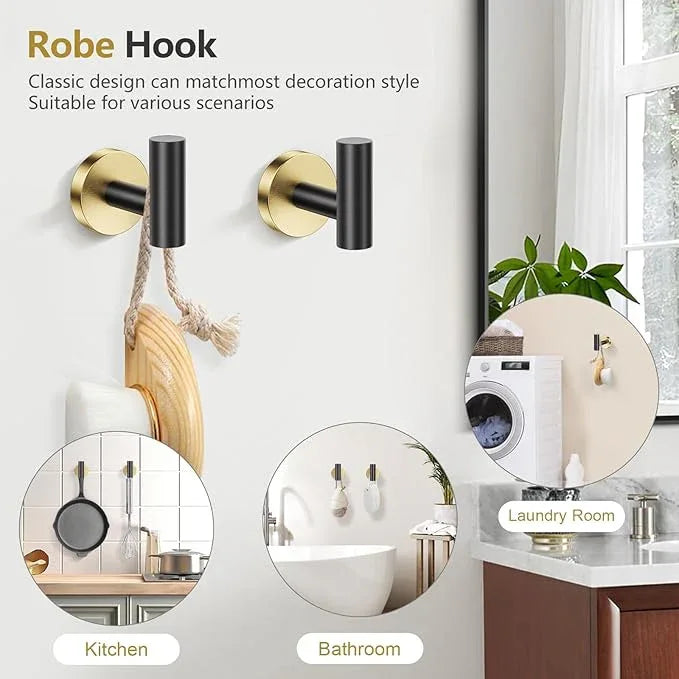 TQKAG Black and Gold 5 Piece Bathroom Hardware Accessories Set 23.6" SUS304 Stainless Steel Bathroom Towel Bar Holder Sets Double Post Pivoting Toilet Paper Holder Set Wall Mounted - ModernBath