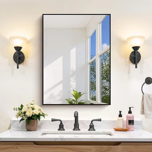 COFENY Black Bathroom Mirror for Wall, 18x24 Inch Rectangle Mirror with Metal Frame, Modern Vanity Mirrors for Bathroom Living Room, Entryway Hangs Horizontal or Vertical - ModernBath