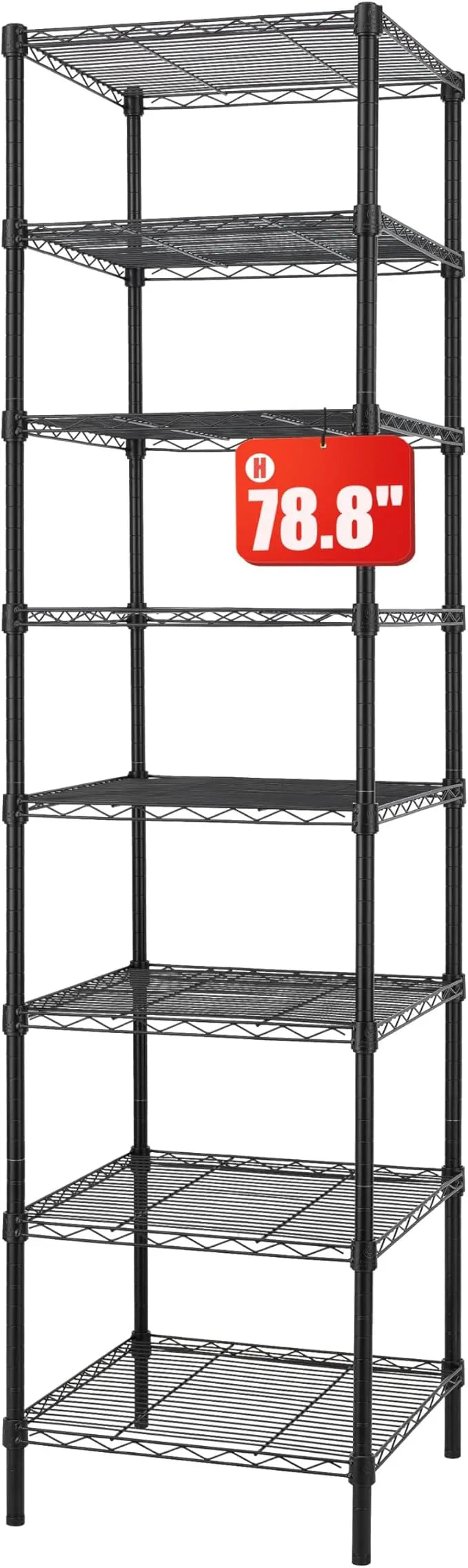 Finnhomy Heavy Duty 8 Tier Wire Shelving, 18x18x78.8 inches 8 Shelves Storage Rack with Thicken Steel Tube, Pantry Shelves for Storage, Adjustable Metal Shelving Unit, NSF Certified, Black - ModernBath