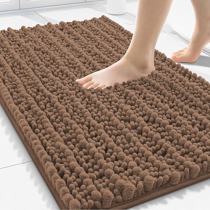 Smiry Bathroom Rugs Mat 30x20, Extra Soft Absorbent Chenille Bath Rugs, Non Slip Rubber Backing Machine Washable Quick Dry Bath Mats for Bathroom Floor, Tub, Shower, Home Decor Accessories, Mocha - ModernBath