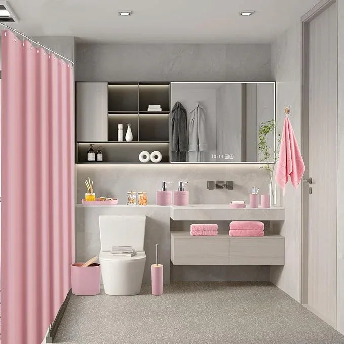 XLHOMO Pink Bathroom Accessories Set, Bathroom Sets with Shower Curtain, Bath Towel Set, Pink Shower Curtain Set with Bathroom Trash Can, Soap Dispenser, Soap Dish for Home Decor - ModernBath