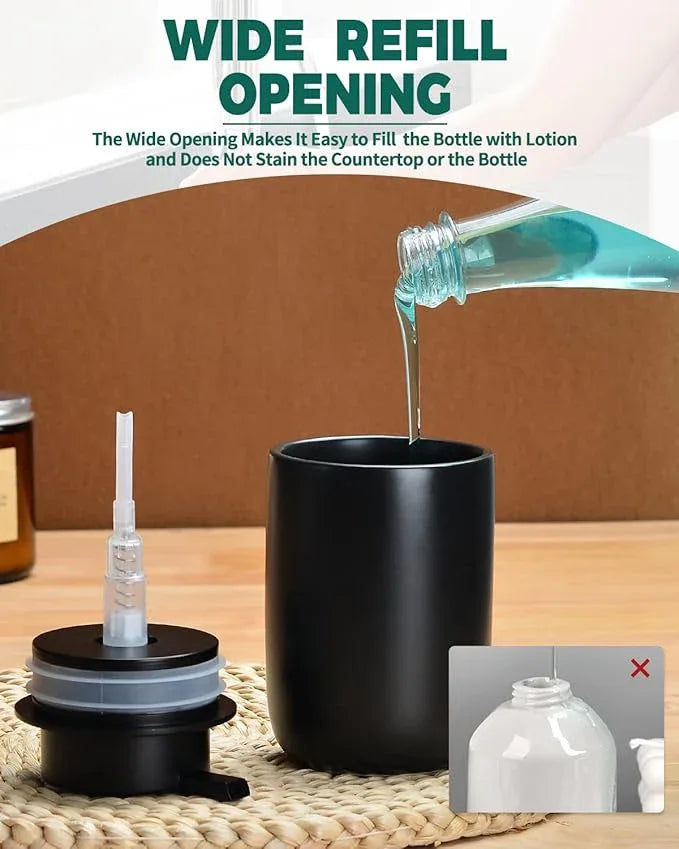 BosilunLife Lotion Pump Dispenser - Matte Black Soap Dispenser Bathroom Ceramic Dish Liquid Soap Dispenser for Kitchen, Bathroom Countertop Soap Dispensers - ModernBath