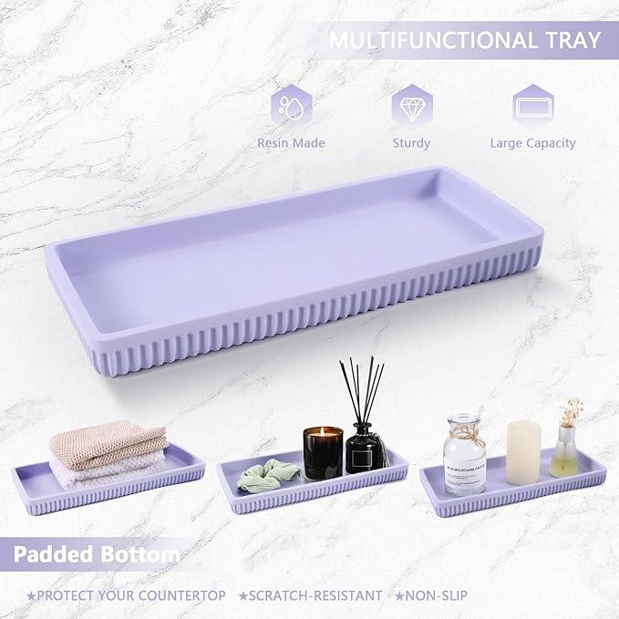 XLHOMO Resin Light Purple Bathroom Accessories Set 5 Pcs, Lotion Soap Dispenser, Toothbrush Holder, Bathroom Tumbler, Qtip Holder and Vanity Tray, Bathroom Countertop Organizer Set for Home Apartment - ModernBath