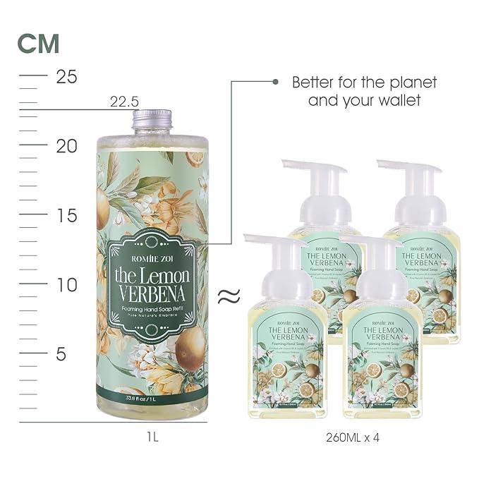 ROMIIE ZOI Foaming Hand Soap Refill Gift Set-3 Pack with Dispenser, Cruelty-Free and Biodegradable Formula, Moisturizing with Essential Oil for Sensitive Skin,Wild Lemon Verbena Scent,(33.8 Fl Oz x 3) - ModernBath