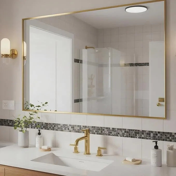 Bonverre 24x40 Inch Brass Bathroom Mirror for Wall, Aluminum Frame Rectangle Rectangular Vanity Mirror, Modern Large for Bedroom, Living Room, Horizontal or Vertical - ModernBath