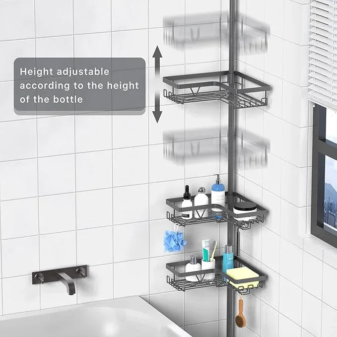 KEGII Corner Shower Caddy Tension Pole - Rustproof Tension Rod Organizer, Floor to Ceiling Shower Caddy 25-114.2 inch, Bathroom Storage Rack Corner Waterproof, Dark Gray - ModernBath