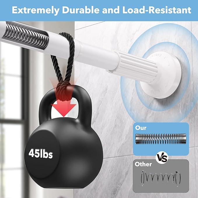 Tension Curtain Rod 51–168 In (4.25–14 ft),Extra Long Outdoor Curtain Rod for Window or Bathroom Patio,Easy to Install No Drilling Never Rust,Heavy Duty Adjustable Spring Shower Rod - ModernBath